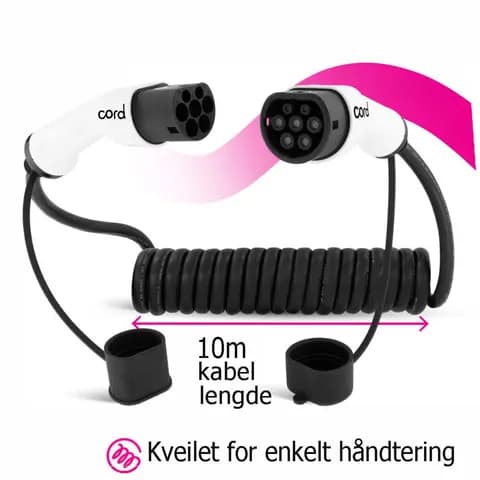 Cord EV Type 2 spiral ladekabel 10 meter 32A / 22kW / 3-fas