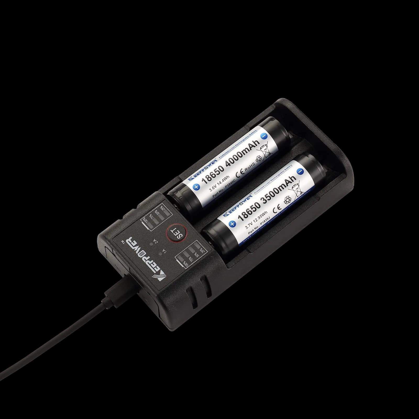 Lader Li-Ion/Ni-MH for 2 x 14500/18500/18650/26650++ (K2) – bilde 1 av 2