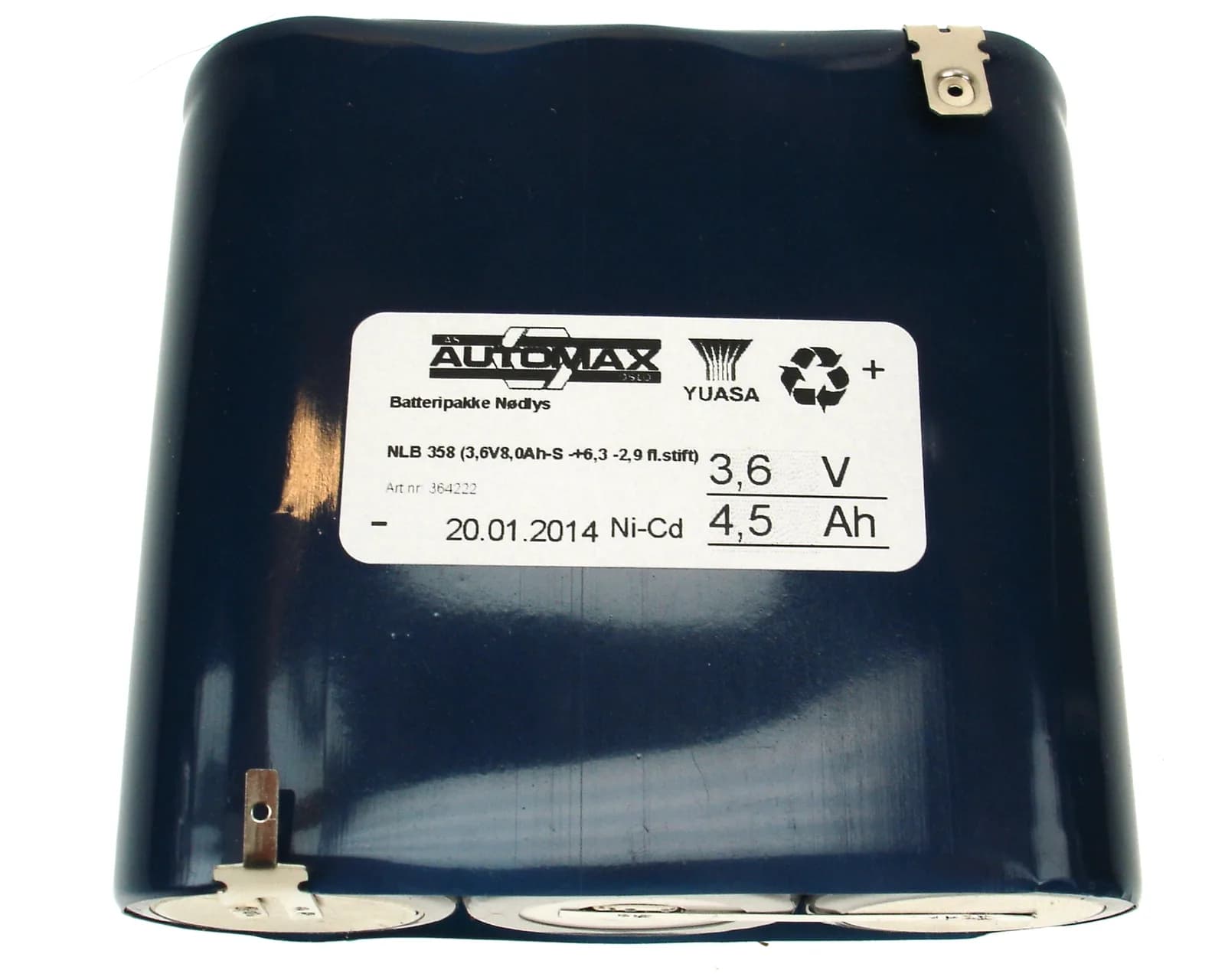 NLB 358 (3,6V-8,0Ah-R-+6,3 -2,9 fl.stift) – bilde 1 av 3