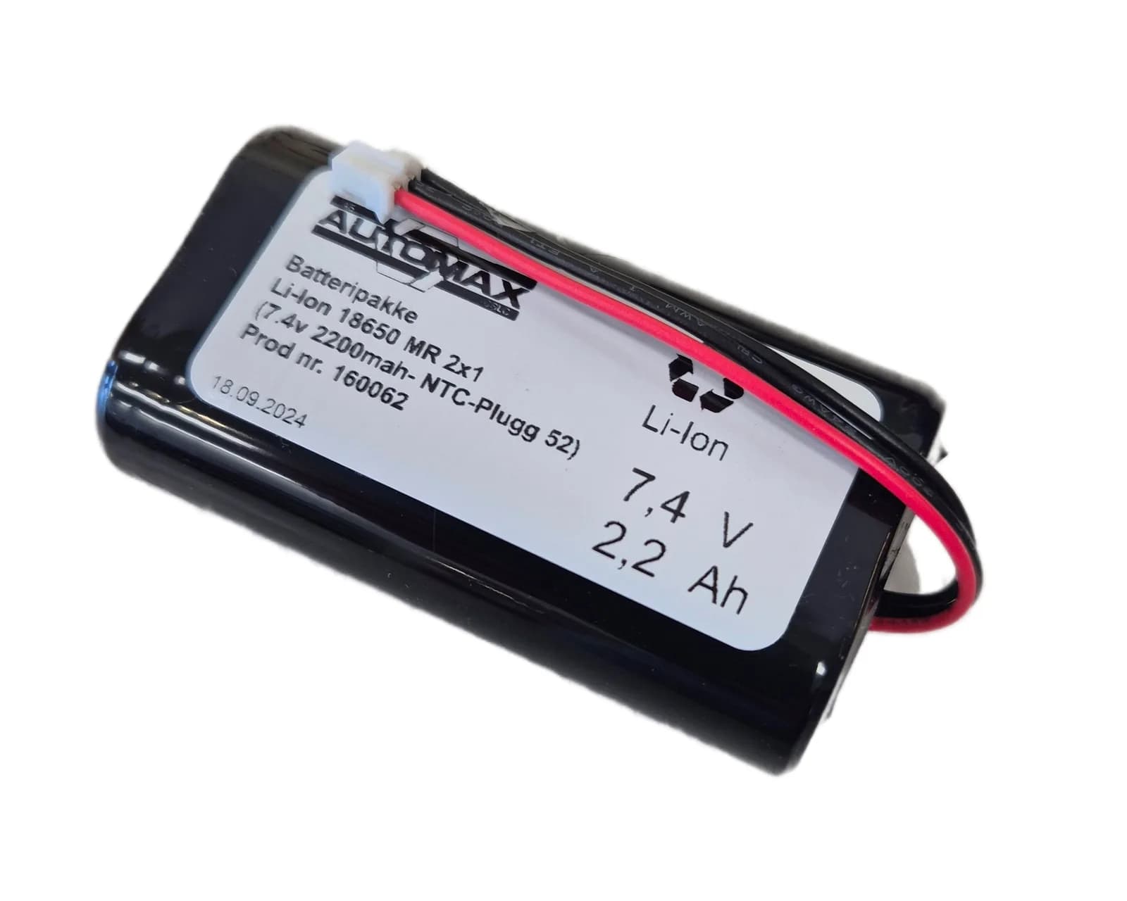 Li-Ion 18650 MR 2x1 (7.4v 2200mah- NTC-Plugg 52) – bilde 1 av 2